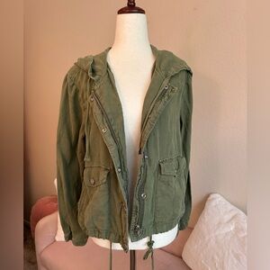 Sanctuary Linen Jacket Snap Zip Up Cinch Tie Waist Green Utility Women’s Small